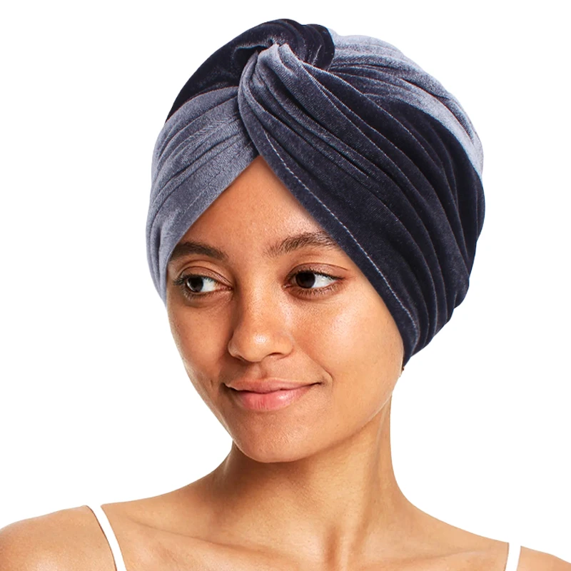 New Muslim Women Velvet Turban Hat Soft Stretch Cross Twist Cap Bandana Headband Chemo Beanie Cap Scarf Islamic Head Wrap