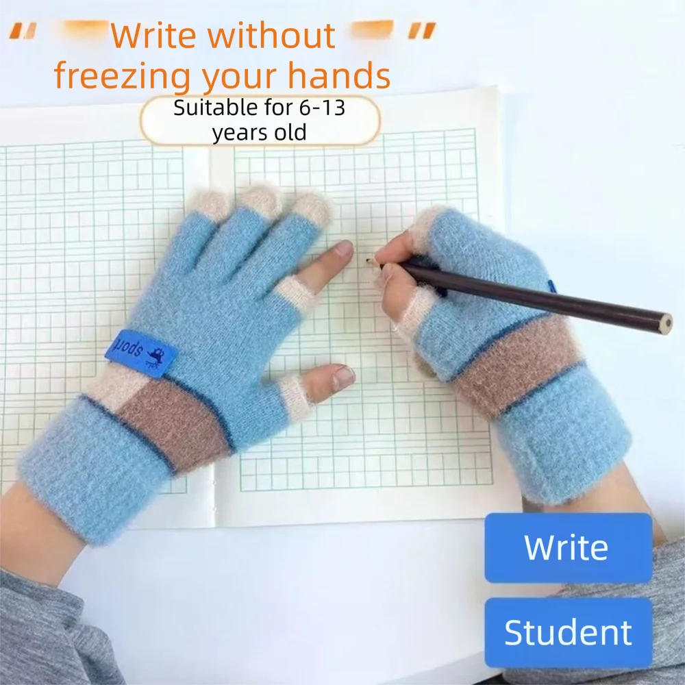 6-13 jaar oude schattige warme kinderwinterhandschoenen Koudbestendig winddicht babyhandschoenen Elastische snoepkleurige gebreide handschoenen Peuter