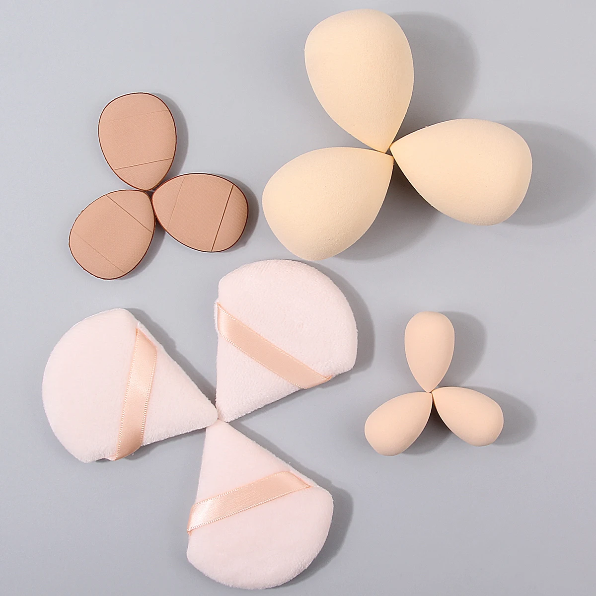 12pieces Soft and non-sticky powder makeup sponge egg Powder puff set: large and small beauty eggs + triangle/thumb powder puff