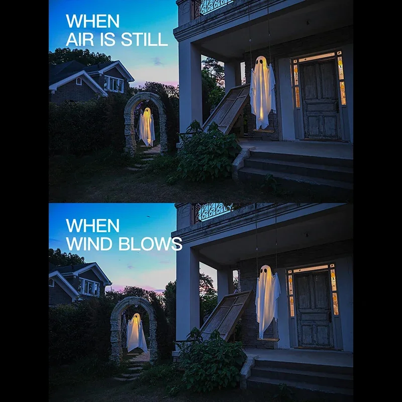 Outdoor Large Hanging Swing Ghost Halloween Decoration With String Lights Ghost Cute Ghost Decoration Front Porch Courtyard Tree