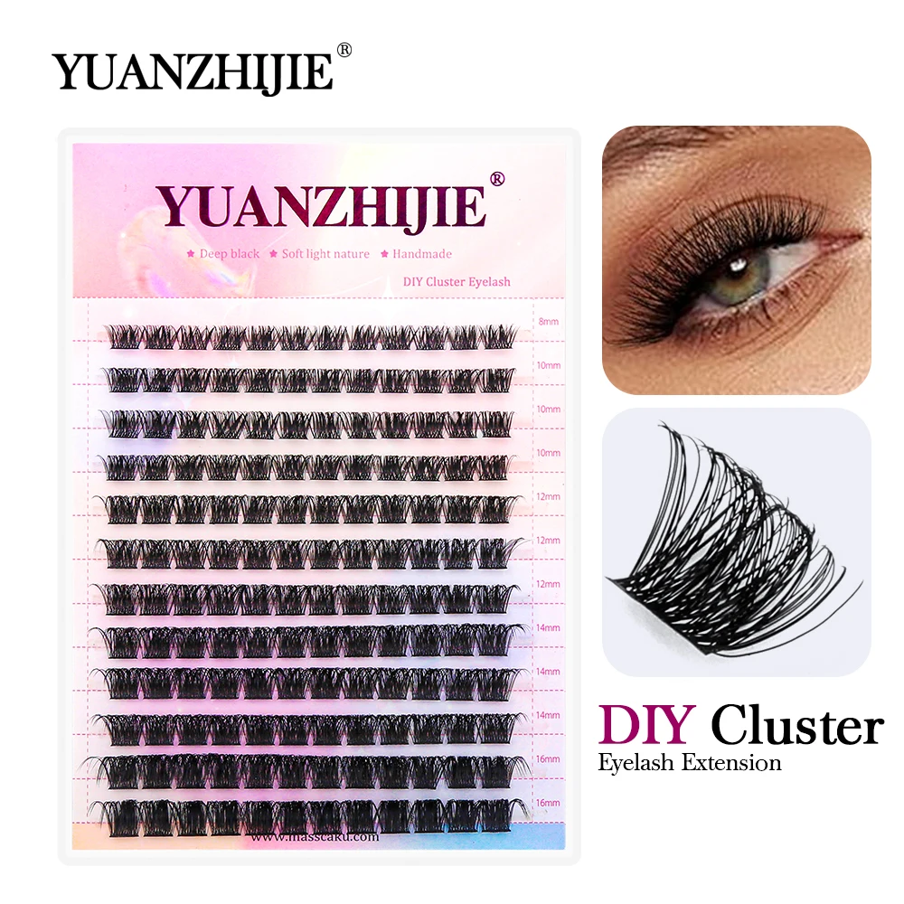 

144pcs DIY Lash Clusters 8-16mm Mix Size Matte Black Individual Natural Look Eyelashes C D Curl Fluffy DIY Eyelash Extensions