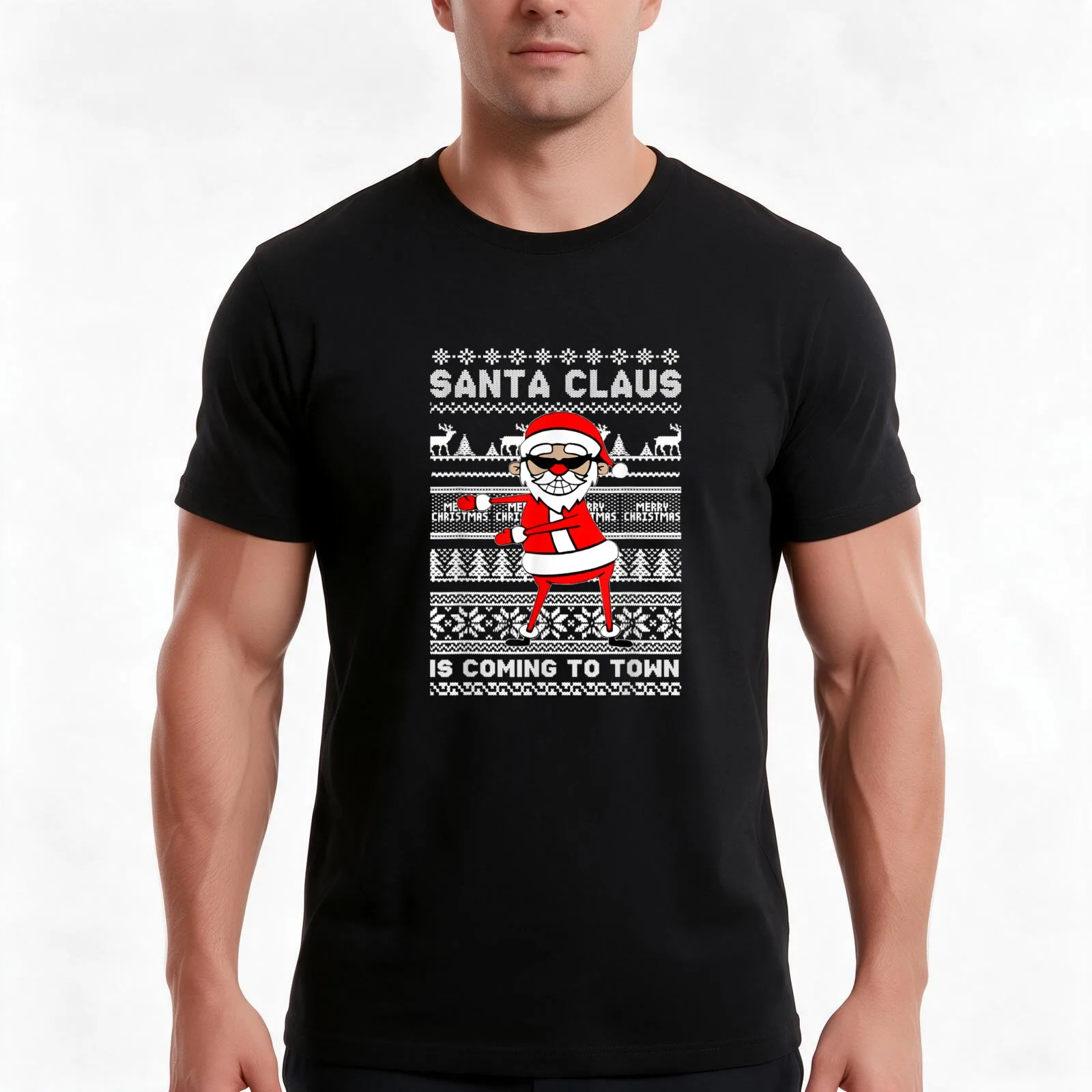 Santa Claus is coming to Town design for your Xmas T-Shirt, Summer Casual Cotton Tee, Oversized Streetwear Tops, 100% Cotton