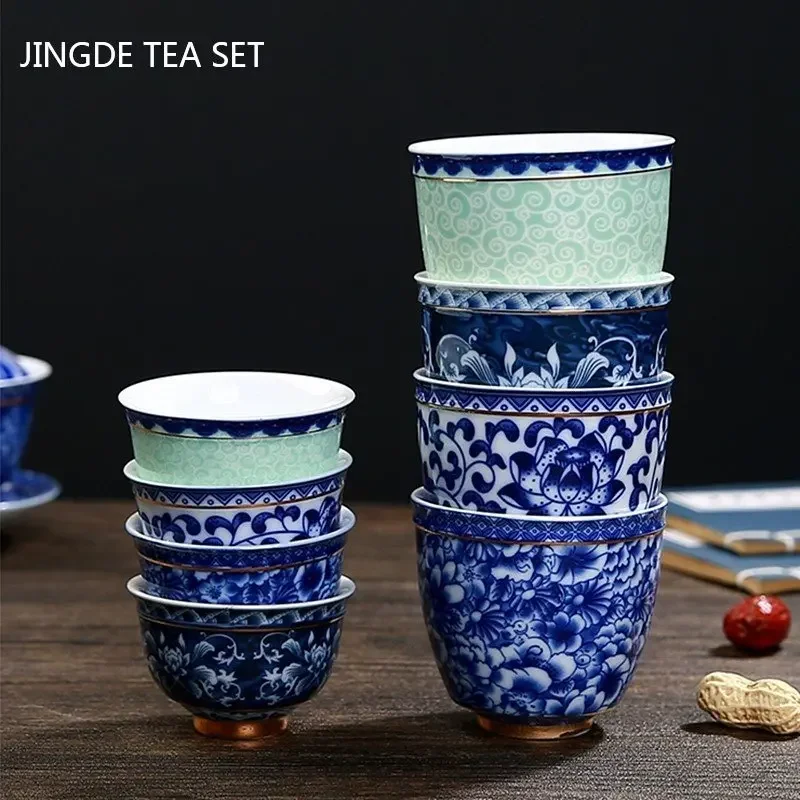 Jingdezhen Blue and White Porcelain Tea Cup Retro Ceramic Master Cup Traditional Tea Set Accessories Portable Tea Bowl