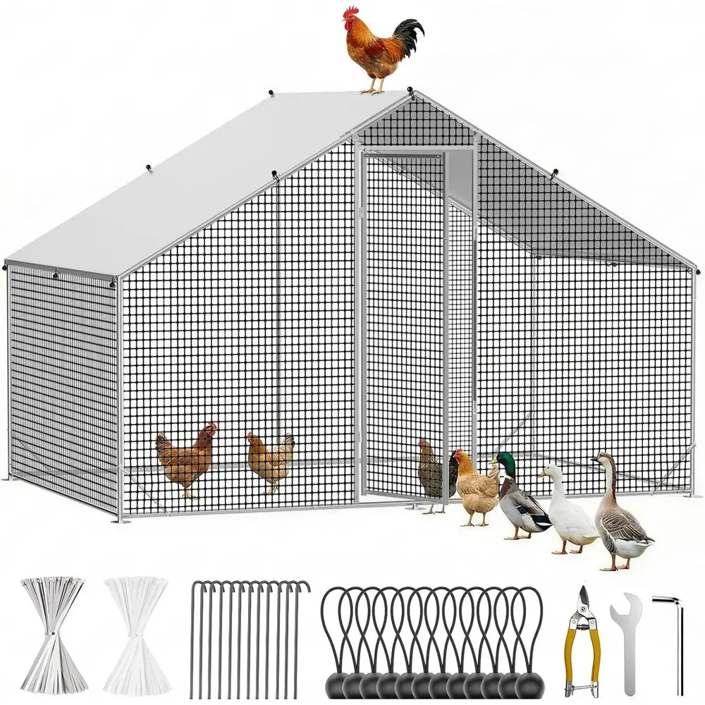 

Курятник с вольером, 9.8x6.6x6.6 футов, с входом, крышей, двойной блокировкой и сеткой из нержавеющей стали, с креплениями из нержавеющей стали, простая сборка, Su