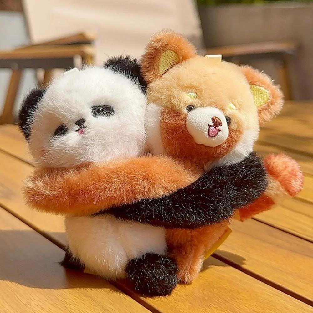 Cute Hugging Animal Doll Keychain Cartoon Soft Bag Pendant Funny Plush Friends Key Ring Couple Kids Gift