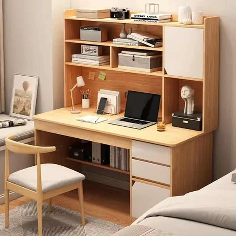 Desktop Computer Desk Household Desk Bookshelf Integrated Simple Office with Bookcase Combination Bedroom Student Writing