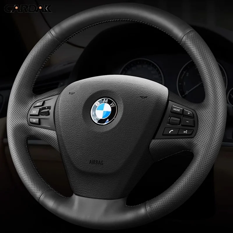 Full Black Leather Car Steering Wheel Cover For BMW X3 F25 2011 2012 2013 X5 F15 2014