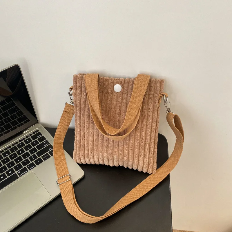 Mini Tote Bag Women Corduroy Zipper Shoulder Bag Spring Summer New Fashion Handbag Single Shoulder Bag Crossbody Small