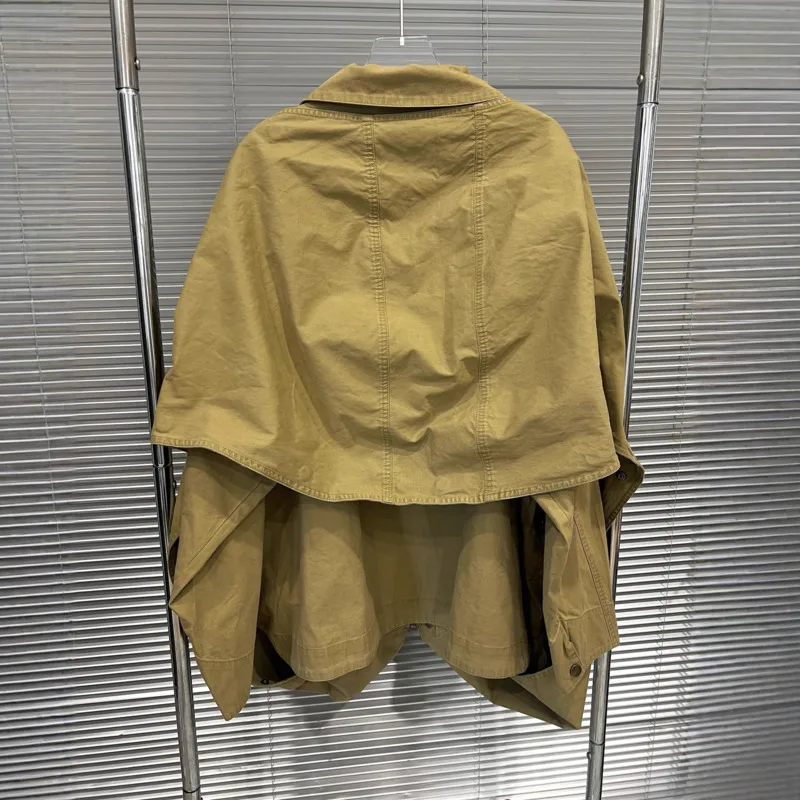 HKSH Spring Autumn New Women Jacket Turn-down Collar Zipper Niche Design Patchwork American Retro Trendy Ins Casual Coat HK12341