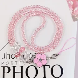 Mobile Phone Lanyard Long Neckline Crystal Bead Pendant Women's Hand-beaded Exquisite Cherry Blossom Pendant No Neckline Pendant