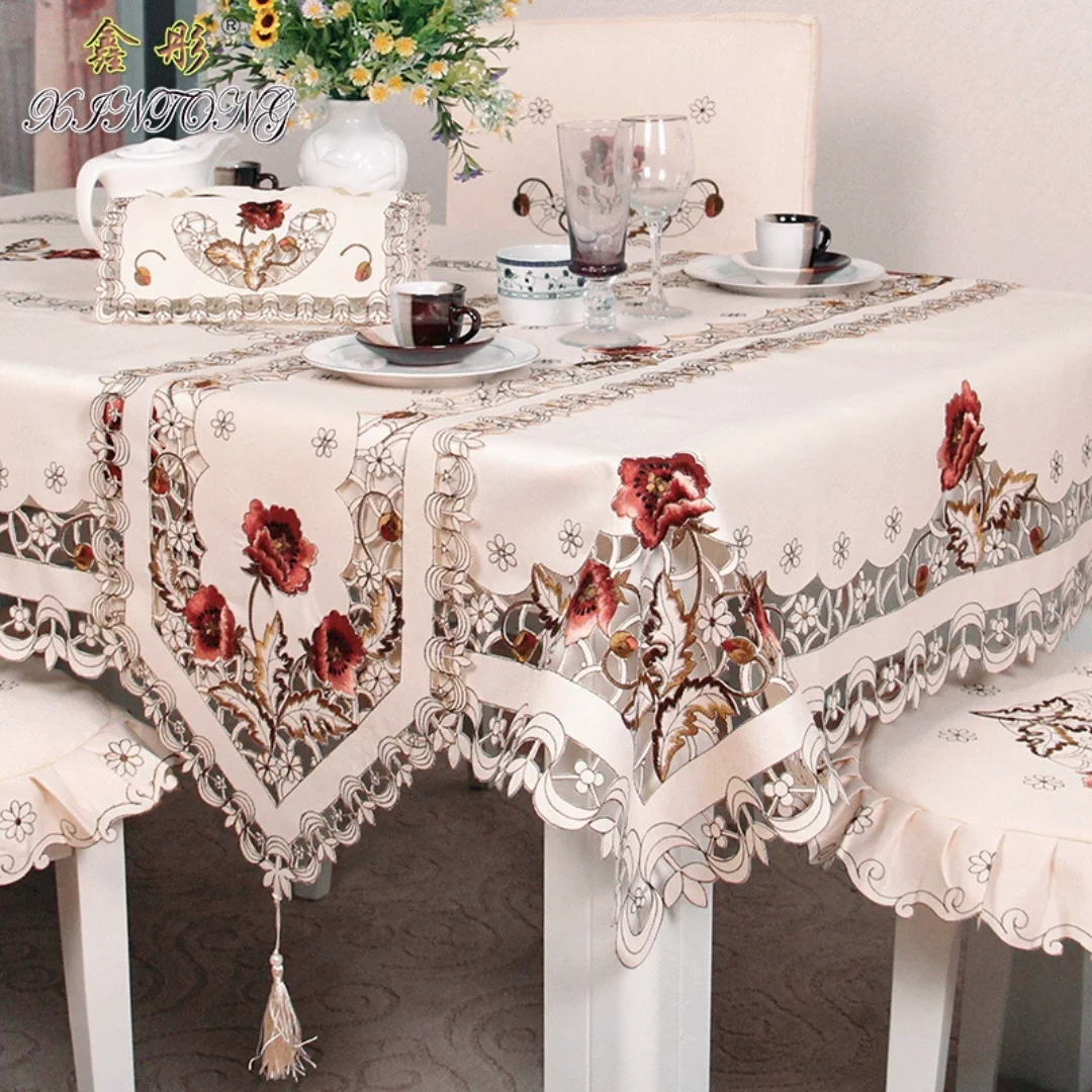 European style light luxury hollowed out embroidered , table flag, fabric dining table cloth, chair cushion, coffee ta