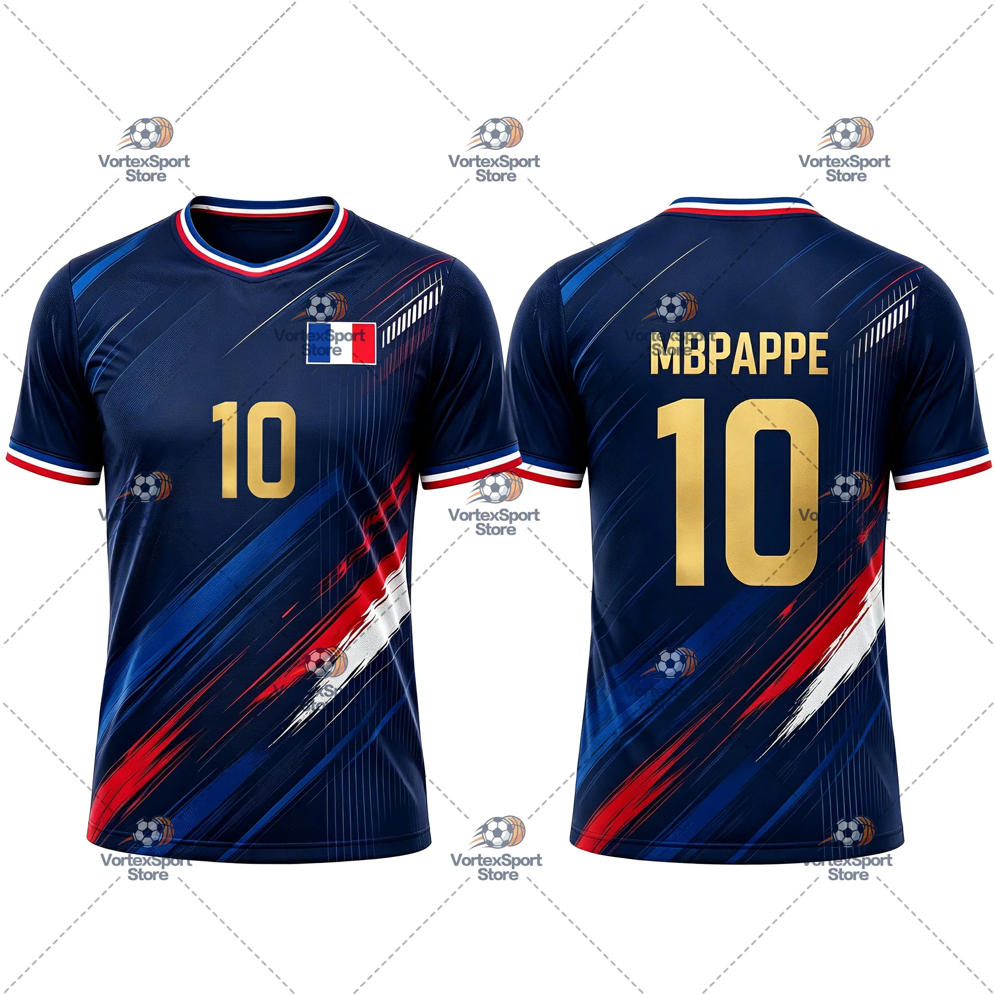 Explosions Kinder Herren Frankreich Nr. 10 Fußball Schnelltrocknendes T-Shirt Alle Größen Kurzarm Rundhalsausschnitt Mbappé Fußballfans Trikot – Detail 14