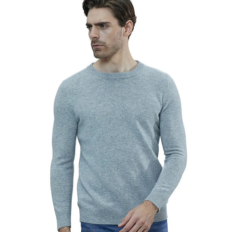 Suéteres de punto para hombre, suéter de Cachemira de lana merina, cuello redondo, manga larga, grueso, otoño e invierno, 100%