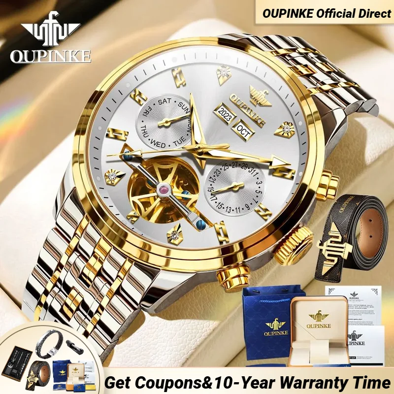 

OUPINKE 3248 Original Genuine Mechanical Watch for Men Date Week Moon Phase Waterproof Automatic Man Wristwatches