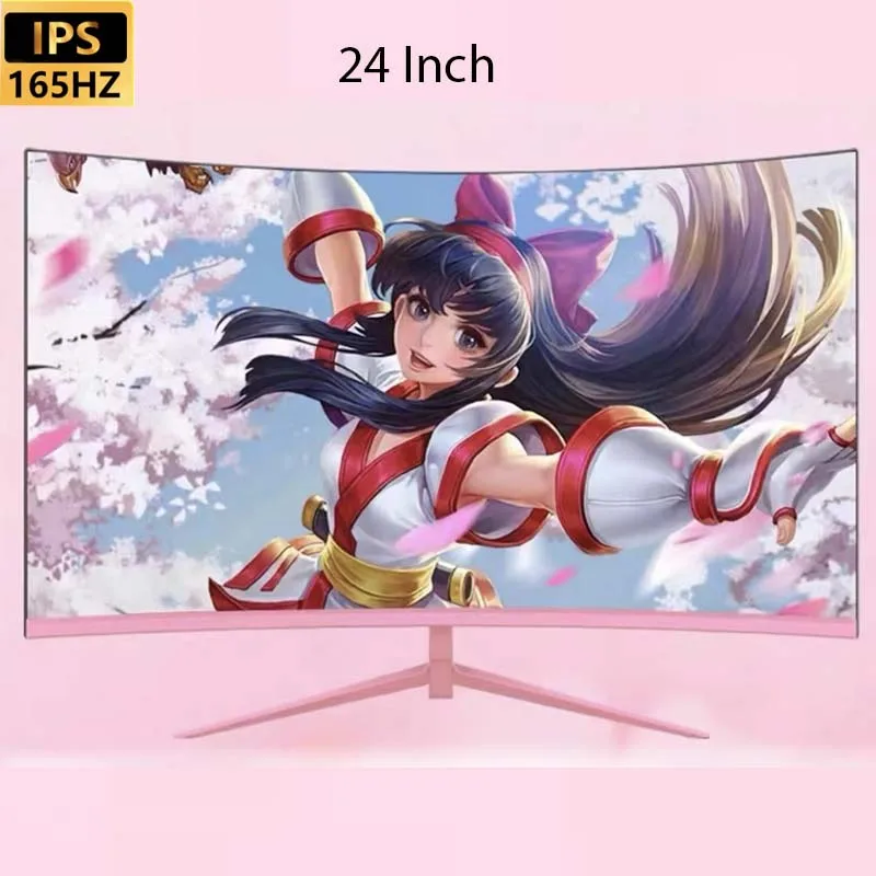 24inch 27inch Curved Monitor 1k 165hz 1800R Pink Gaming Display HDR10 Desktop Screen 1ms GTG With Free Gift For Girls