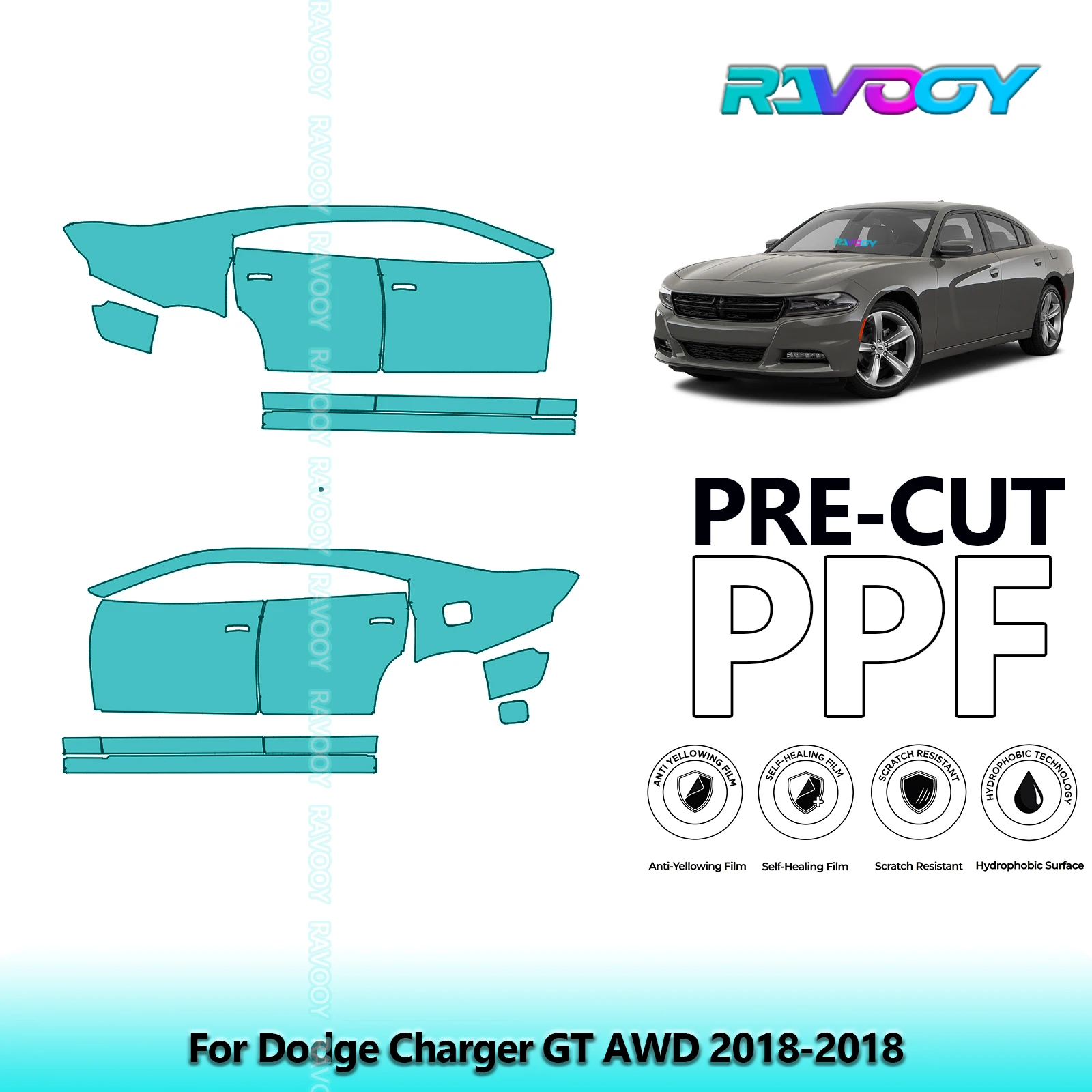 

For Dodge Charger GT AWD 2018-2018 8.5mil Clear Matte Pre-Cut PPF Door & A/B Pillar Kit TPU Paint Protection Film Set