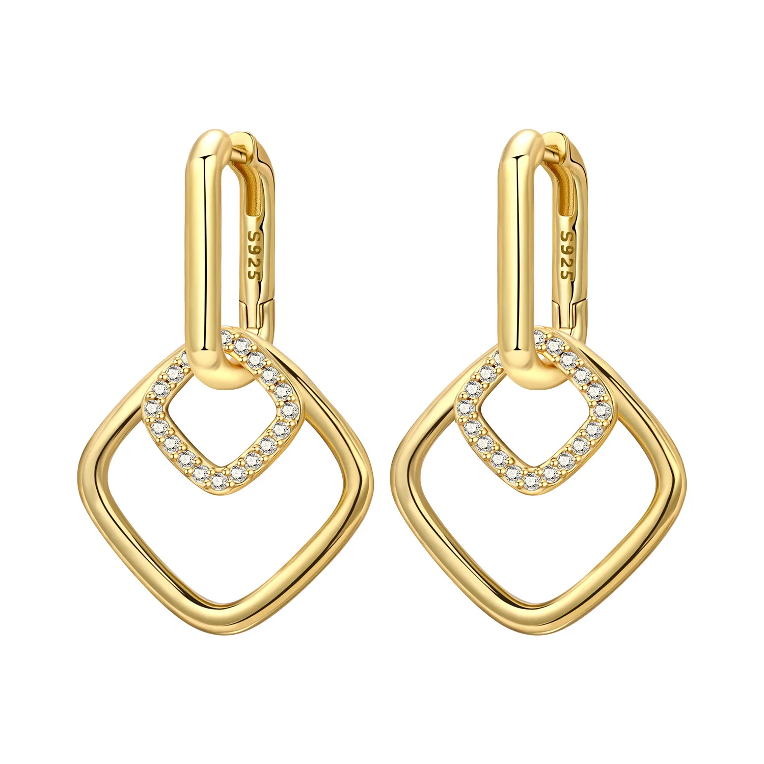 Orstarry Französische doppelschichtige quadratische Tropfenohrringe aus 925er-Sterlingsilber für Damen, vielseitiger Party-Schmuck, trendige Geschenke