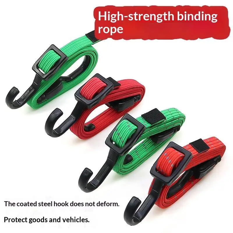 2026 NEW 1PCS Heavy Duty Bungee Cord with Hooks Wide Flat Elastic Strap for Motorcycle Car Luggage Bicycle Cargo Rack 60CM 90CM