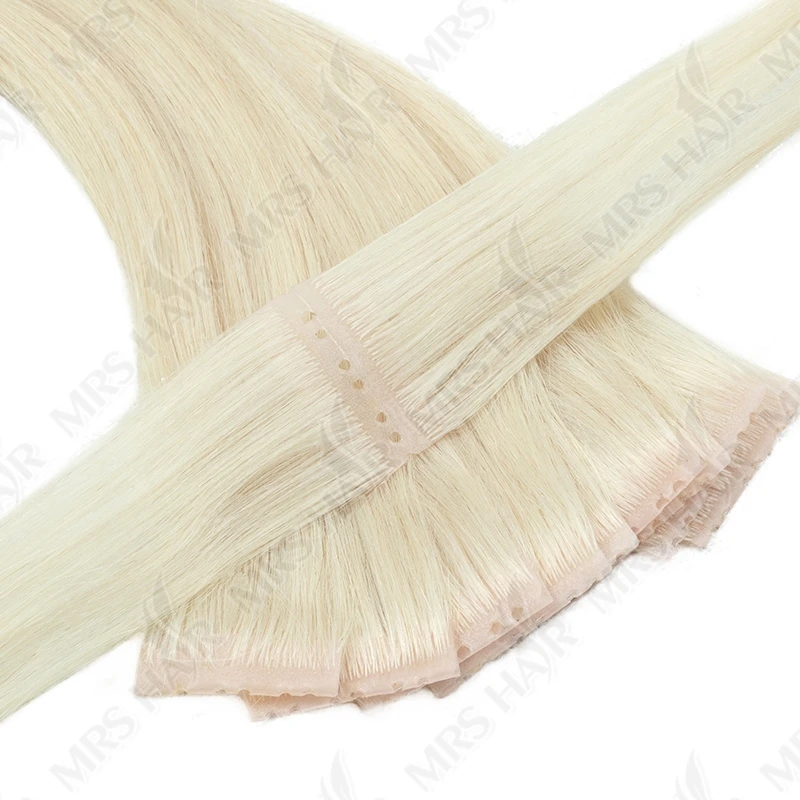 MRS HAIR Nastro per capelli in PU Nastro a doppia linguetta nelle estensioni dei capelli umani con fori Nessuna colla adesiva Micro perline all'interno Marrone 40 grammi 10 pezzi