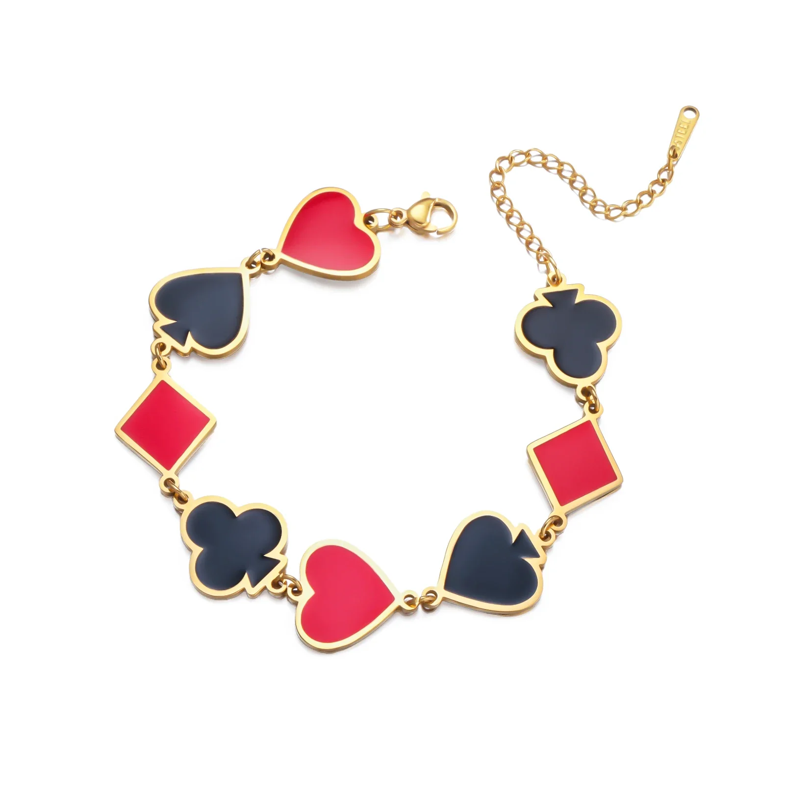 1 Stück Spielkarten-Emaille-Armband Edelstahl-Armband mit Lustigen Kartenelementen Einzigartiger Schmuck Geschenk für Frauen und Männer Großhandel – Detail 3