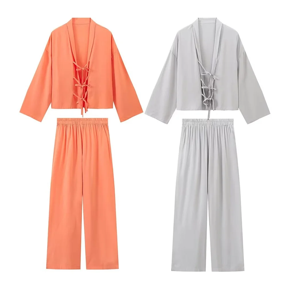BMURHMZA 2024 Summer New Product Women\'s Fashion Lazy Style Solid Color Strap Top Elastic Waist Pants Casual Set
