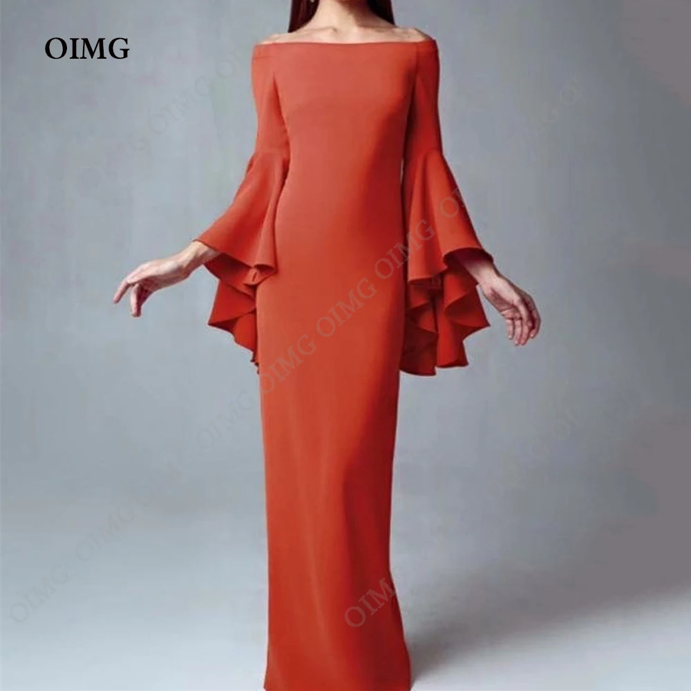 

OIMG Brunt Orange Evening Gowns Saudi Arabia with Flare Sleeves Formal Prom Dress Mermaid Floor Length Vestido De Festa New 2023