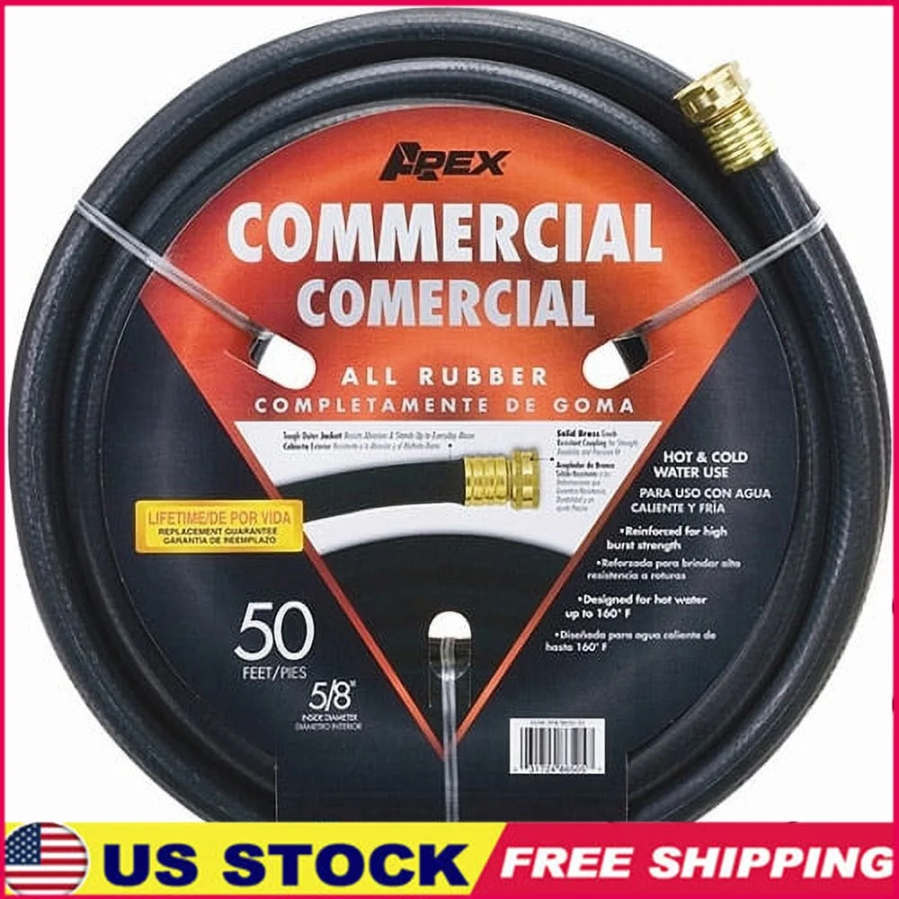 

Industrial Duty All Rubber Water Hose 5/8in x 50ft KinkGuard Leakproof Brass Couplings Heavy Duty Radial Braid Reinforcement