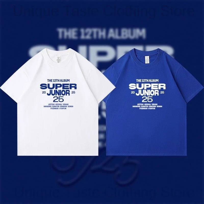 

‌Super Junior T Shirt 12TH ALBUM Super Junior 25 Letter Print T-shirt Kpop Fashion Men Women Summer Cotton Short Sleeve Tee Tops