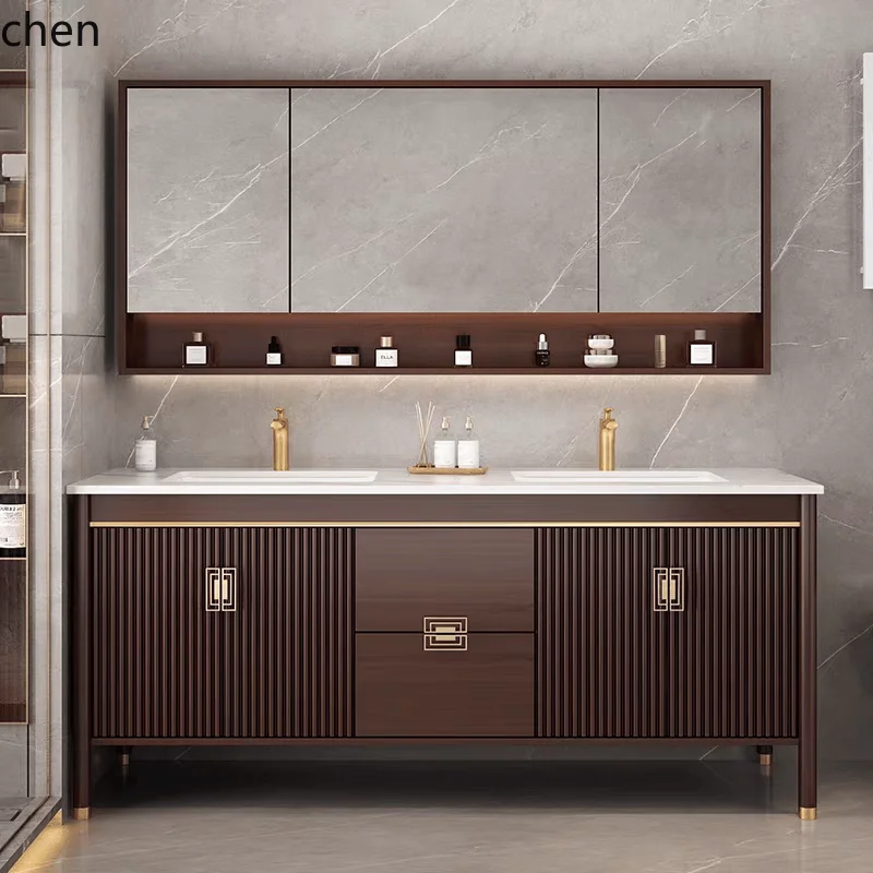 

HXL oak bathroom cabinet combination bathroom floor-to-ceiling ceramic integrated hand wash basin
