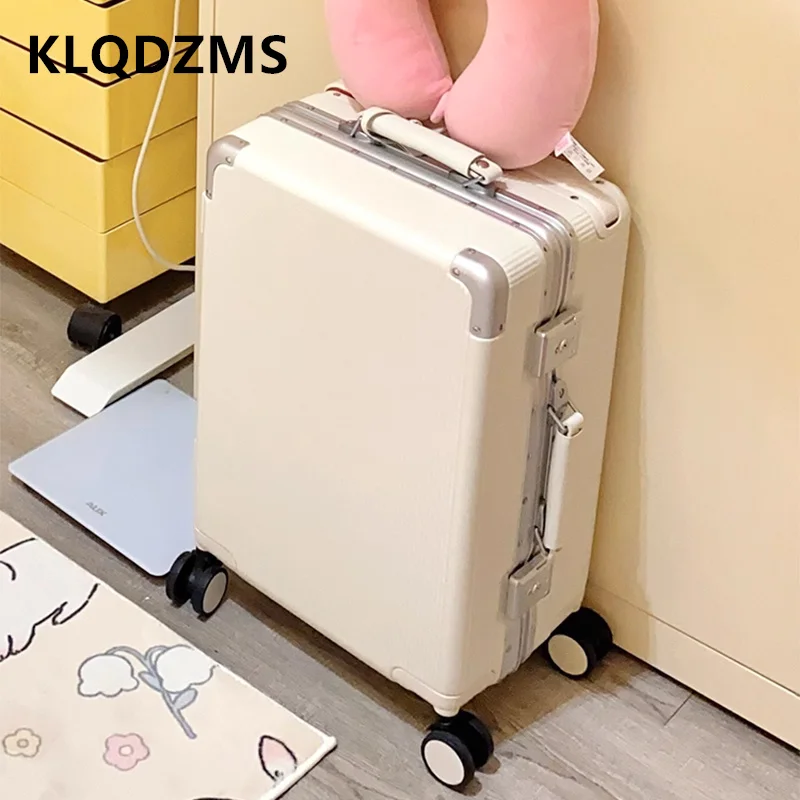 

KLQDZMS ABS + PC Suitcase Aluminum Frame Trolley Case Student Boarding Case Multi-functional Travel Bag 20"24" Rolling Luggage
