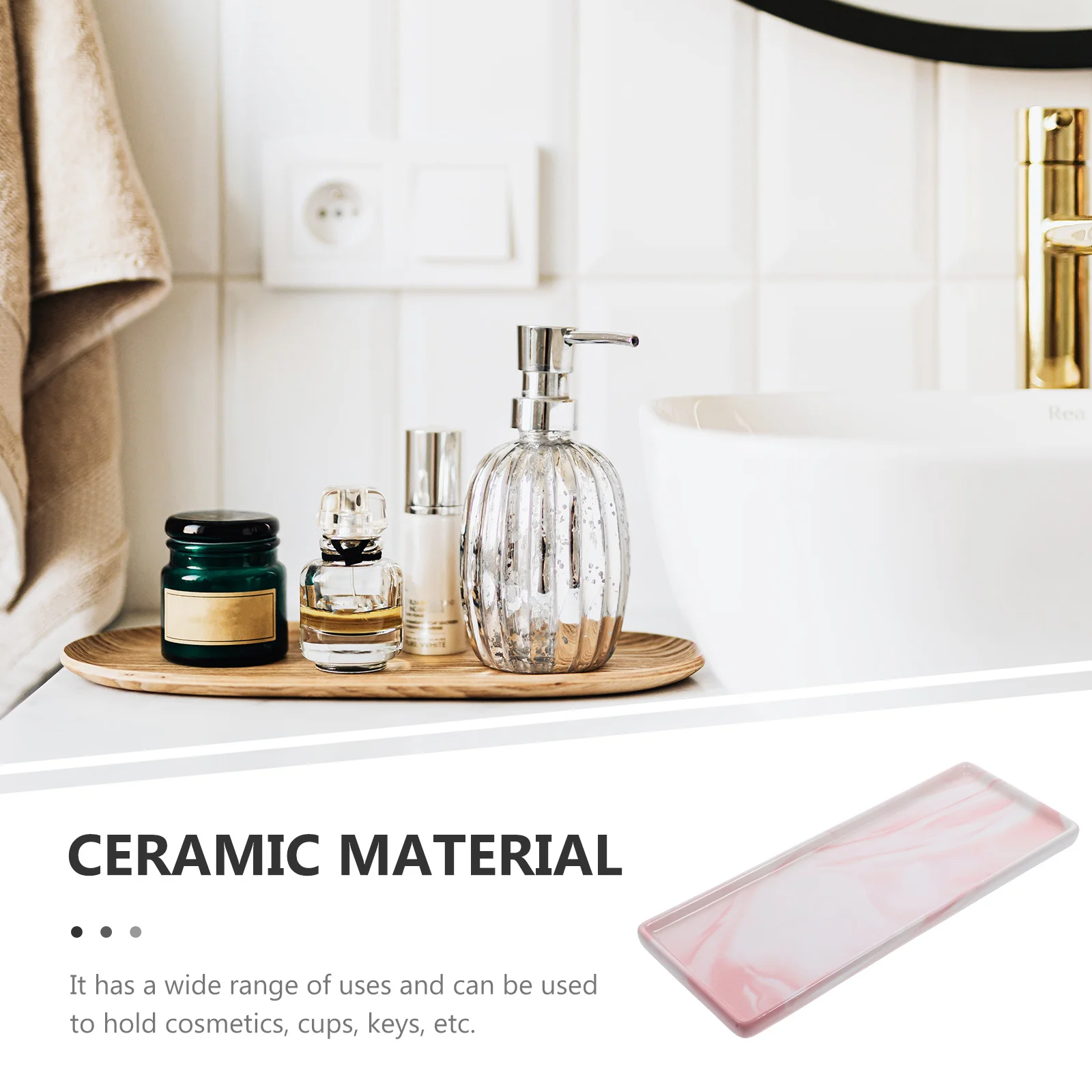 

Marble Pattern Tray High Grade Smooth Surface Stylish Cosmetics Jewelry Storage Bathroom Sundries Tray Cosmetics Storage Plate