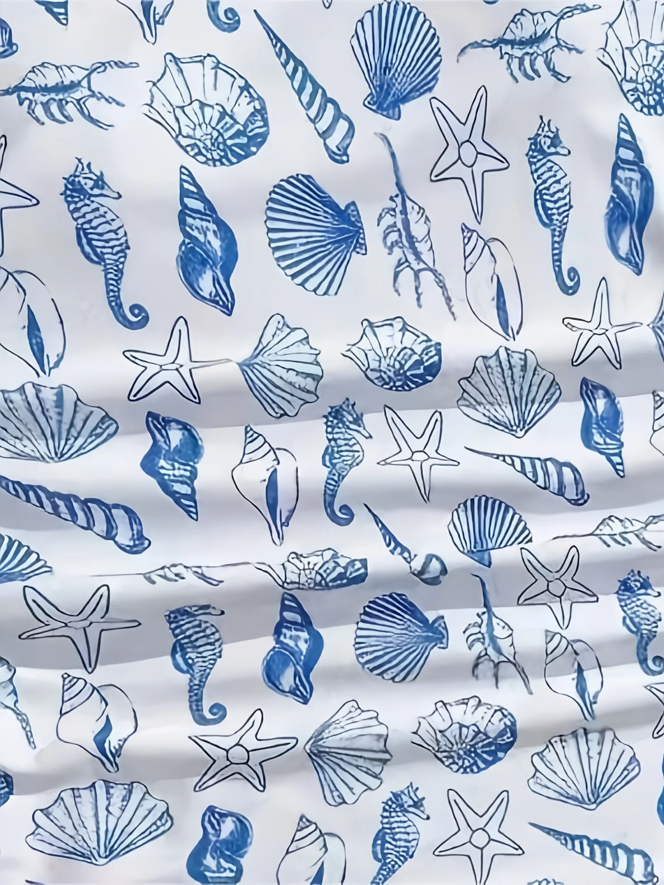 Mädchen-Bademode mit Muschel-, Seepferdchen- und Seestern-Motiven, vollflächig bedruckter Einteiler, weicher und bequemer Stoff, hellblau mit Allover-Print, geeignet für 8-12-jährige Kinder für Strandurlaube – Detail 5