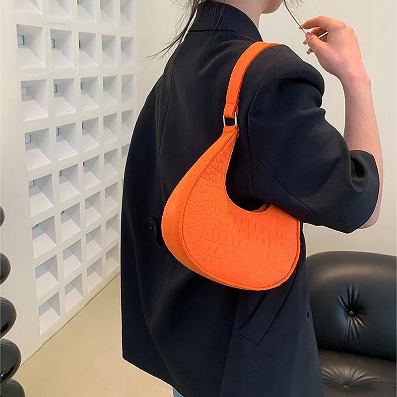 Candy Color Felt Underarm Bag Crescent Texture Shoulder Handbag Women Daily Commute Armpit Purse