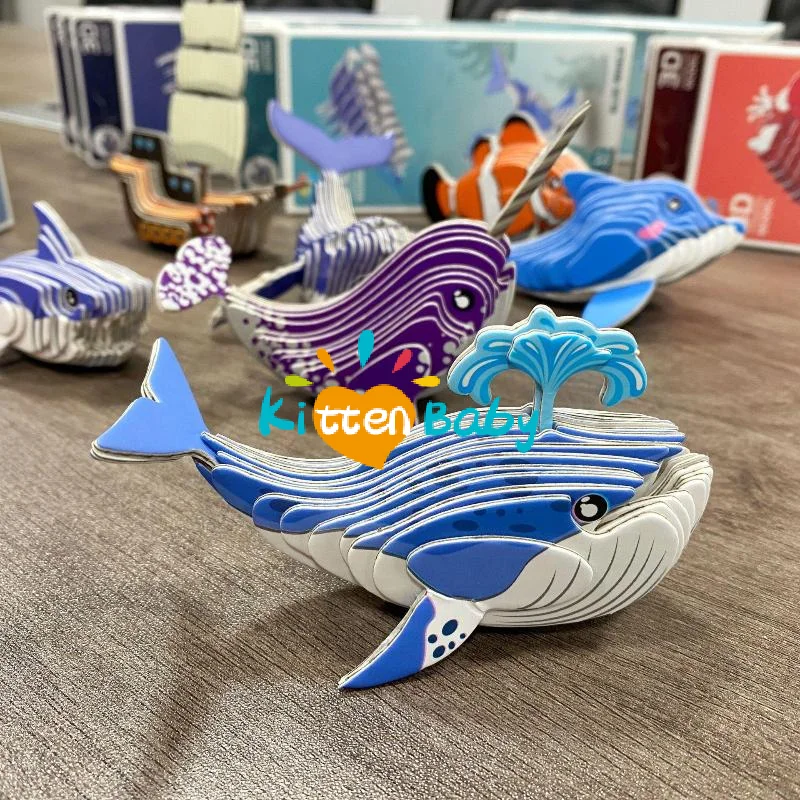 1 Set DIY Manual Assembly Model Toy 3D Animal Puzzle Narwhal Educational Puzzles Sea Animal Paper Montessori Toys