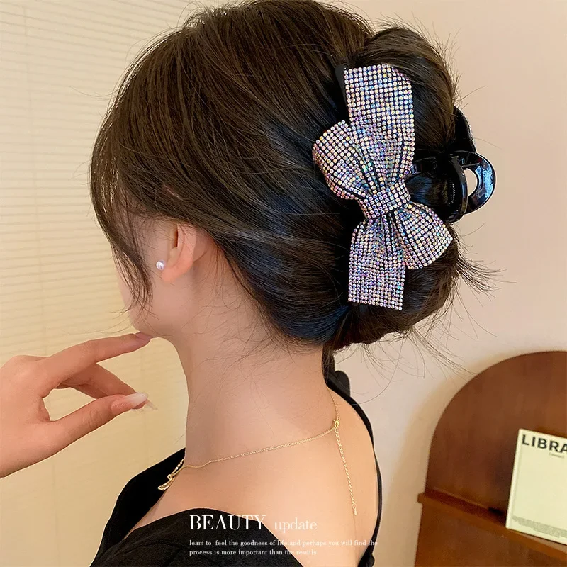 New Sparkling Rhinestone Bow Clip Elegant Women\'s Fashionable High-end Ponytail Hair Clip Headwear