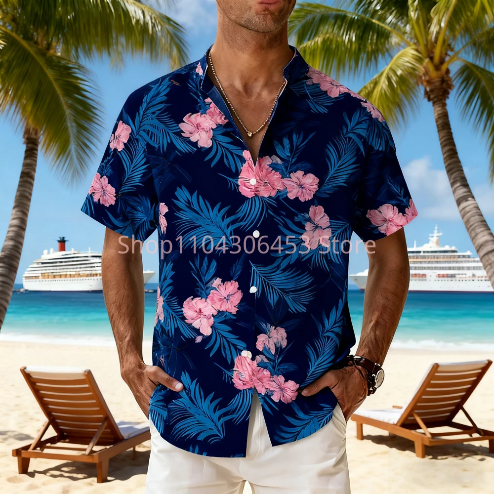 Men's 8-color Natural Coconut Tree 3D Printed Short-sleeved Lapel Hawaii Beach Vacation Thin Breathable Casual Shirt Men's Outer