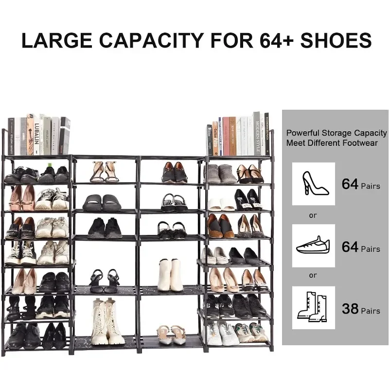 Grande étagère à chaussures en métal, 8 niveaux, 4 rangées, 72-76 paires, grande botte T1, étagère de rangement pour garage, Show T1, support de chaussures