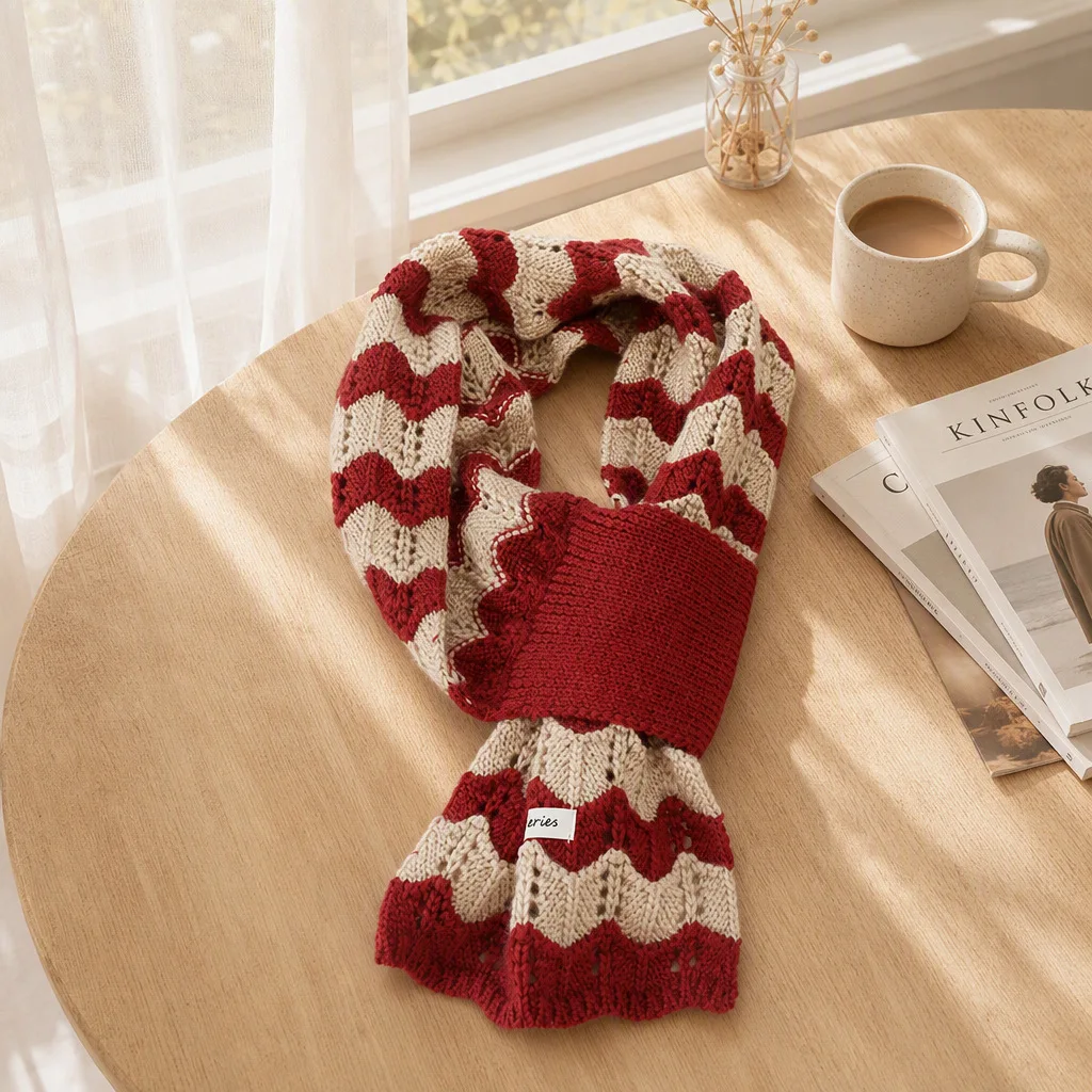 Fashionable Woolen Striped Knitted Crossed Scarf Warm Comfortable Autumn Winter Wool cashmere Neck Warmer Scarves for Women