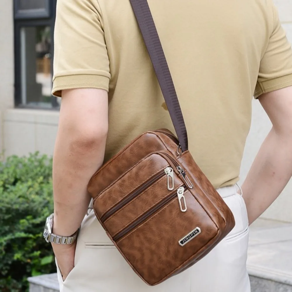 

Durable Multi-pockets Business Messenger Bag Square Casual Vintage Men's Crossbody Bag PU Waterproof Men's Shoulder Bag Travel
