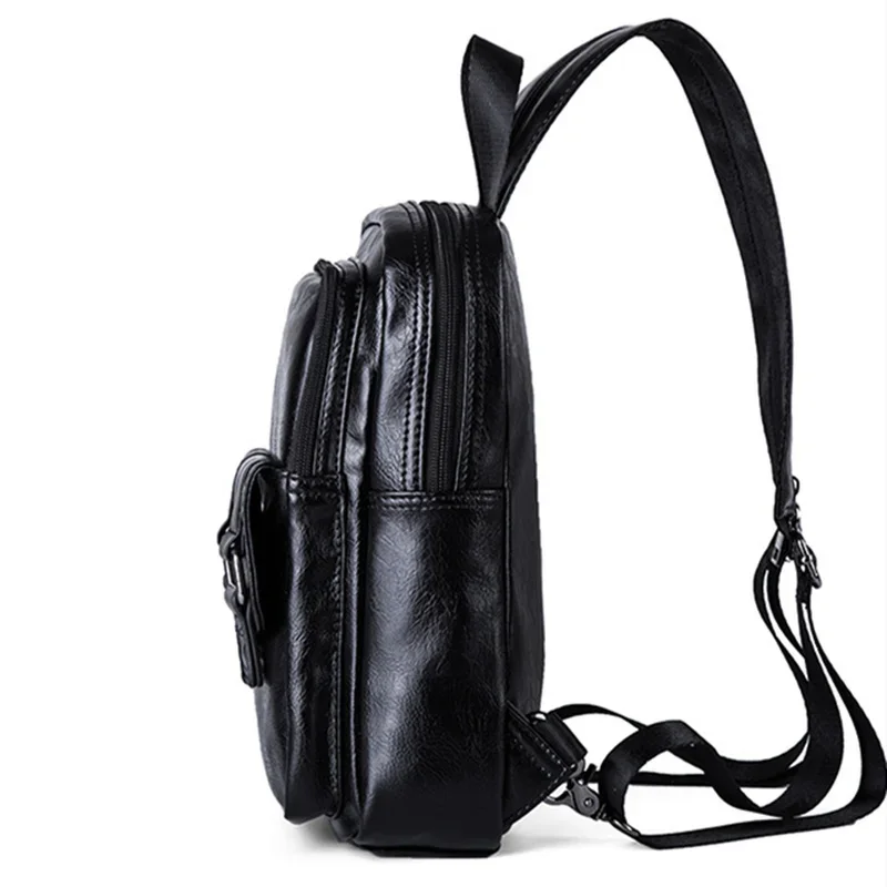 Sac à dos multifonction léger en cuir PU pour hommes, petit sac de poitrine à bandoulière à la mode