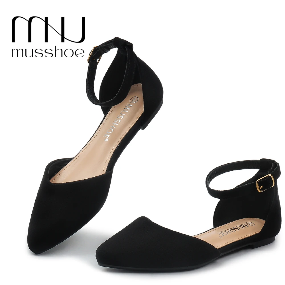 MUSSHOE Flat Shoes Women Pointed Toe Ankle Strap Ballet Flats Adjustable Buckle Flats Dress Shoes for Work Wedding Office Casual