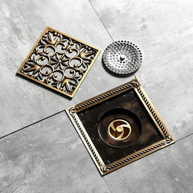 

Antique Bronze Carved 15X15 CM Floor Drain Brass Shower Floor Drain Brass Square Floor Drain Screen Cover Grille Drain