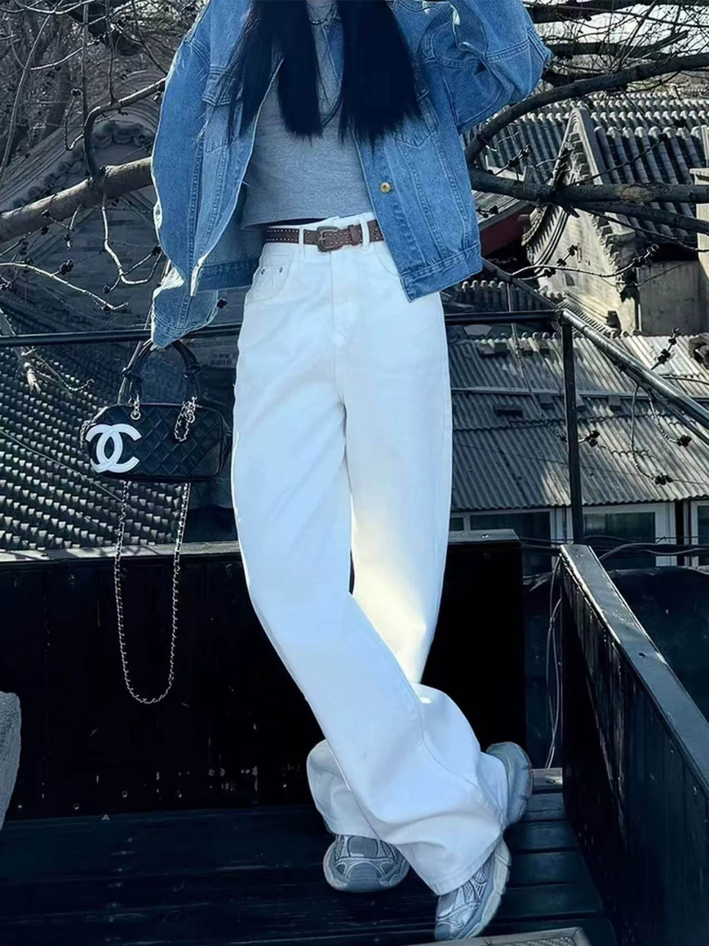 

White Straight Leg Jeans Women's Summer Thin Large Size Loose Wide Leg Pants Slimming Narrow Version Casual High Waist Denim