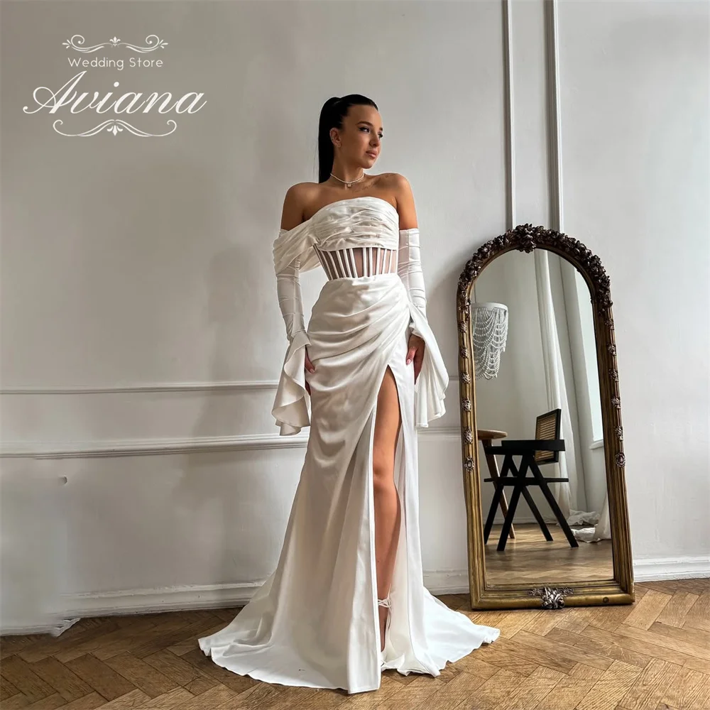 

Customized Elegant Mermaid Long Ivory Wedding Dresses Floor-Length Sweep Train Bridal Gown Women Vestidos De Novias 2025
