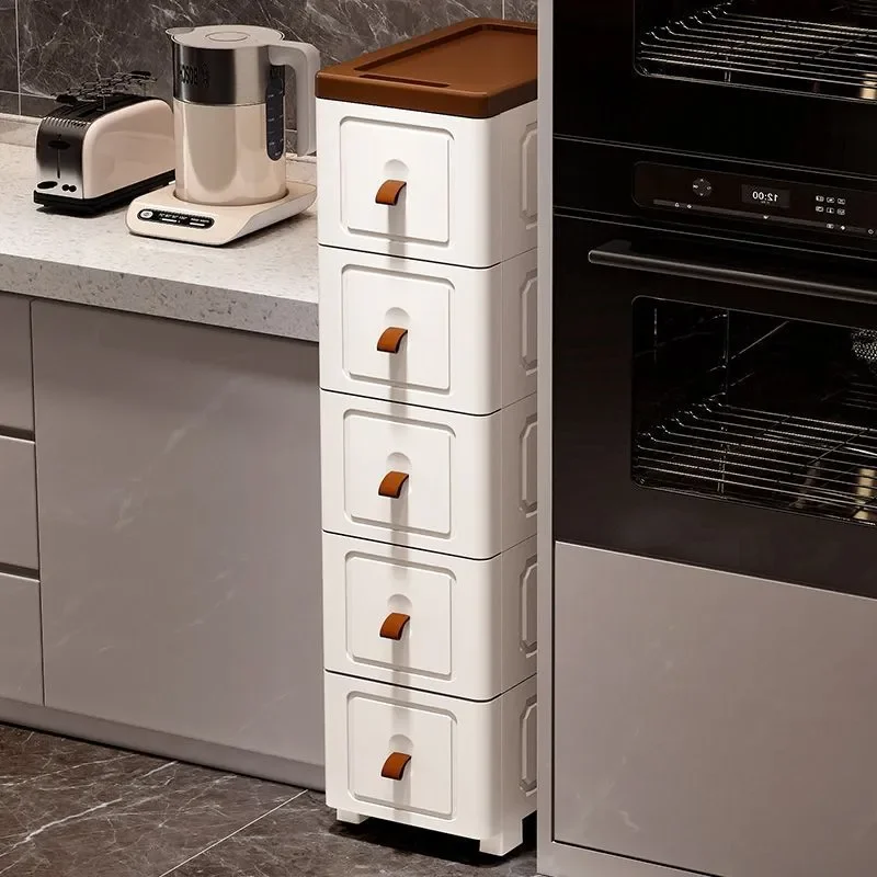 Narrow Plastic Storage Cabinet with Drawers Multi-layer Snack Organizer for Kitchen Bathroom Gap Side Shelf Locker Unit