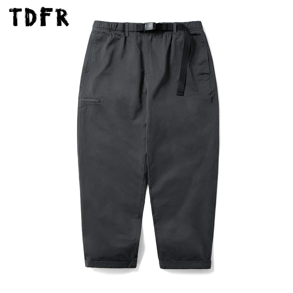 Solid Color Cargo Pants Mens Casual Camping Safari Style Adjustable Belt Loose Wide Leg Trousers Men