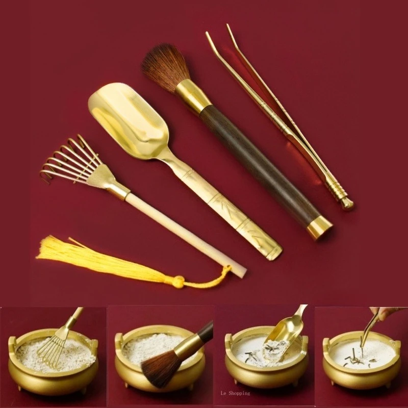Brass Clean The Incense Burner Ash Tools Incense Root Holder/rake/ Sweep/Shovel Household Religious Items for Buddhist Temples