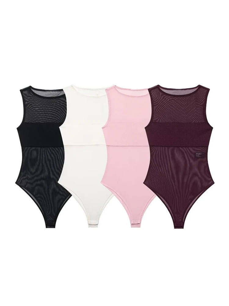 

2026 Women Summer Sexy Bodysuit Jumpsuit Fashion Solid Chiffon Sleeveless O-Neck Female Elegant Street Overalls Rompers Clothing