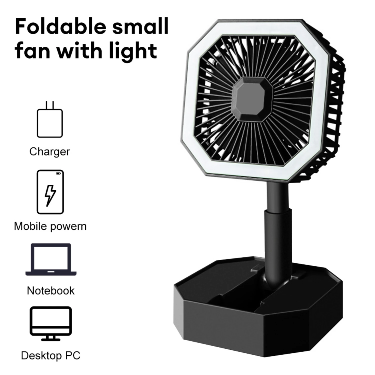 Ideal On-the-Go Cooling Accessory - Convenient Lightweight Portable Rechargeable Mini Folding Fan with Light - Multifunctional 2