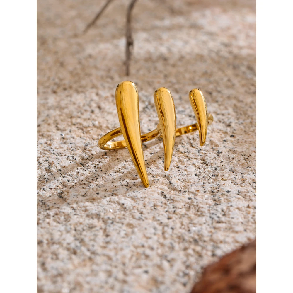 Yhpup Stylish Unique Design Stainless Steel Metal Double Finger Geometric Ring Distinctive Rust Proof Minimalist Jewelry